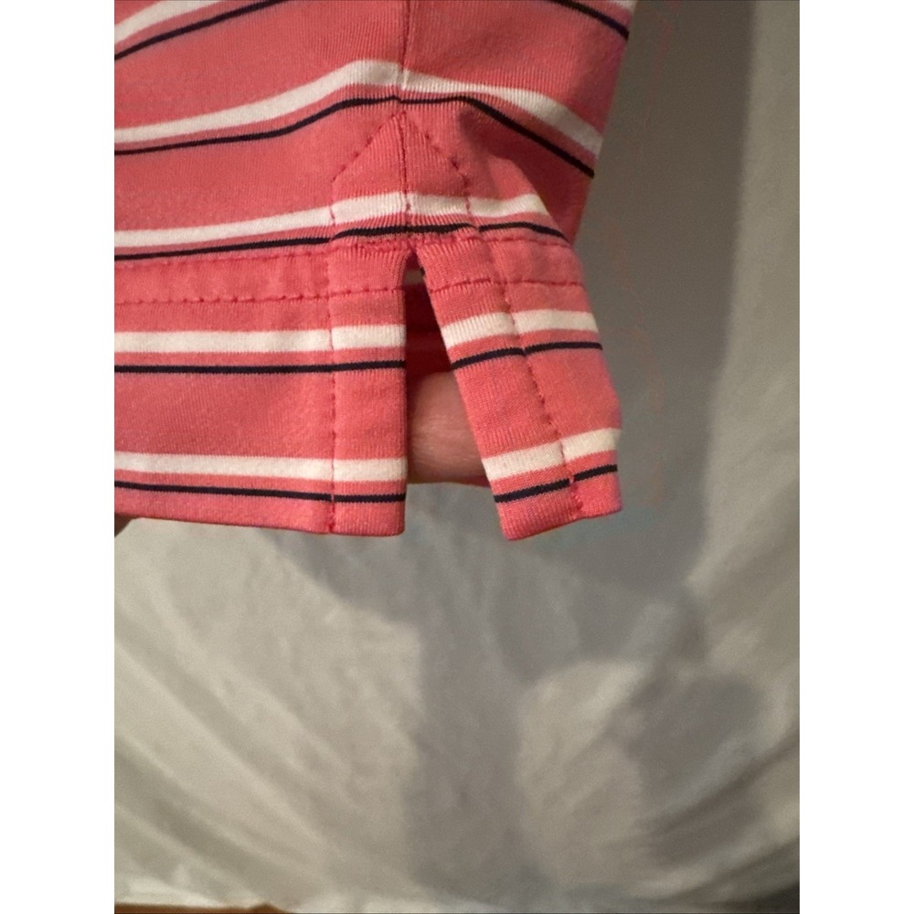 Footjoy Polo Shirt Mens M PINK/BLUE STRIPE SS Golf Performance ATHLETIC FIT - Picture 5 of 16